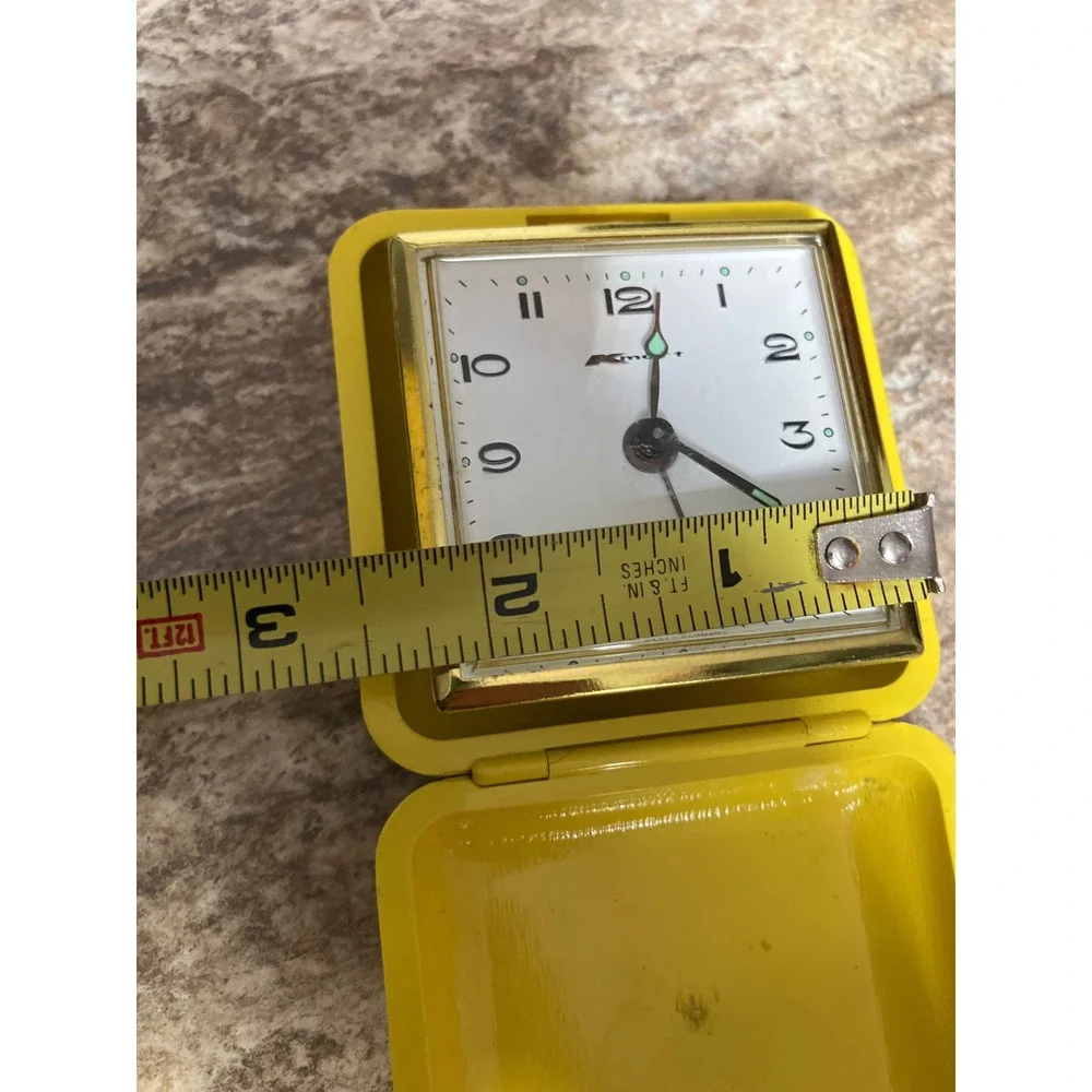 Vintage Kmart Travel Alarm Clock West Germany Yellow Clamshell Mechanical MCM
